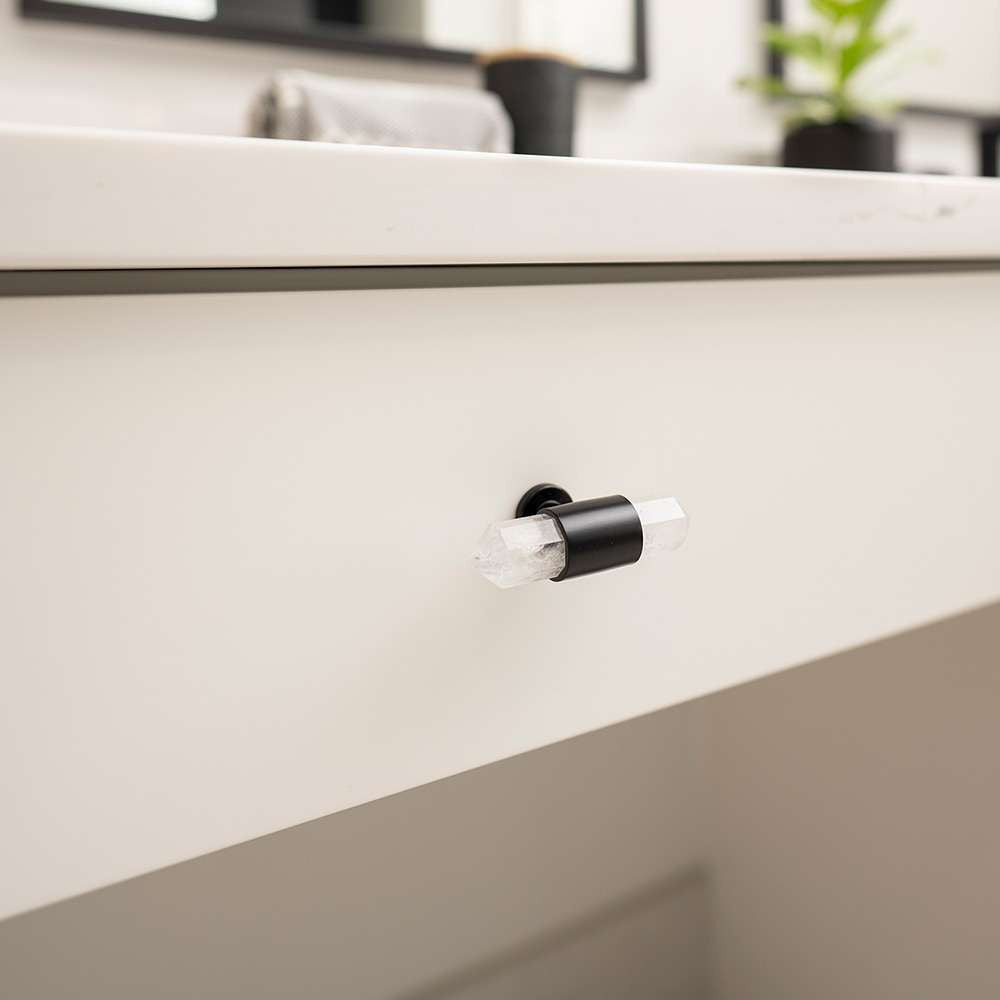 Belwith Keeler Bijou Aura 2-3/4" Long Quartz T-Knob in Matte Black B075512-MB Mounted