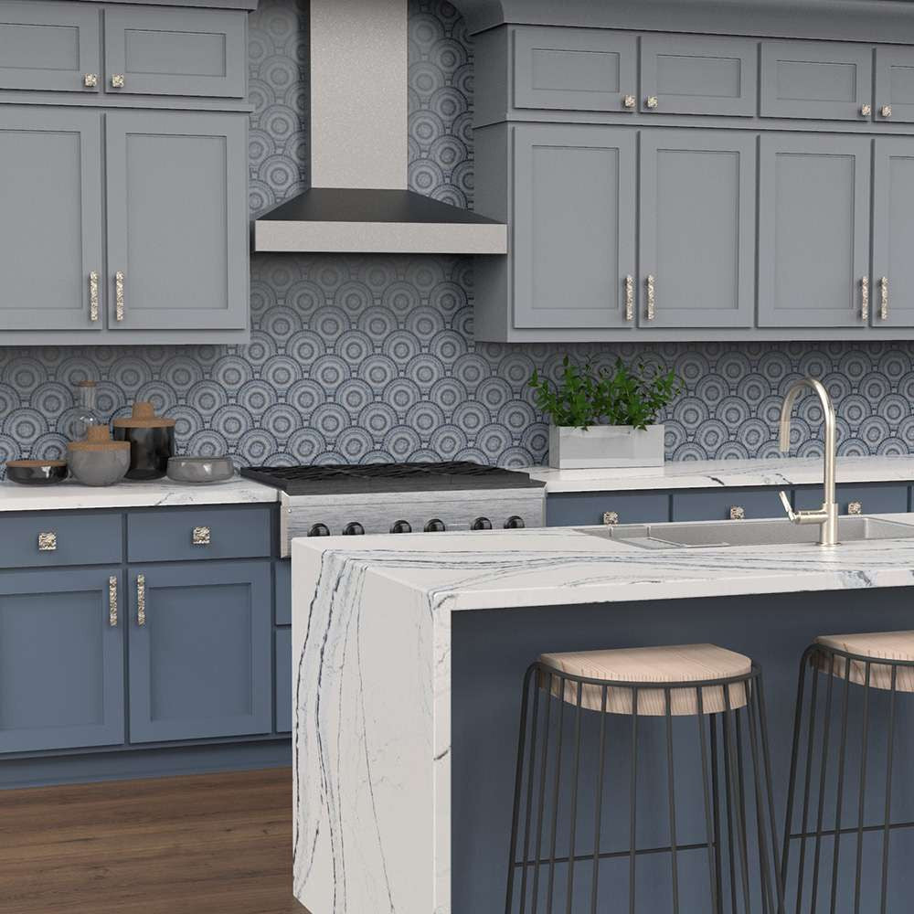 BELWITH-KEELER Sandrine Square Cabinet Knob in Satin Nickel in Kitchen