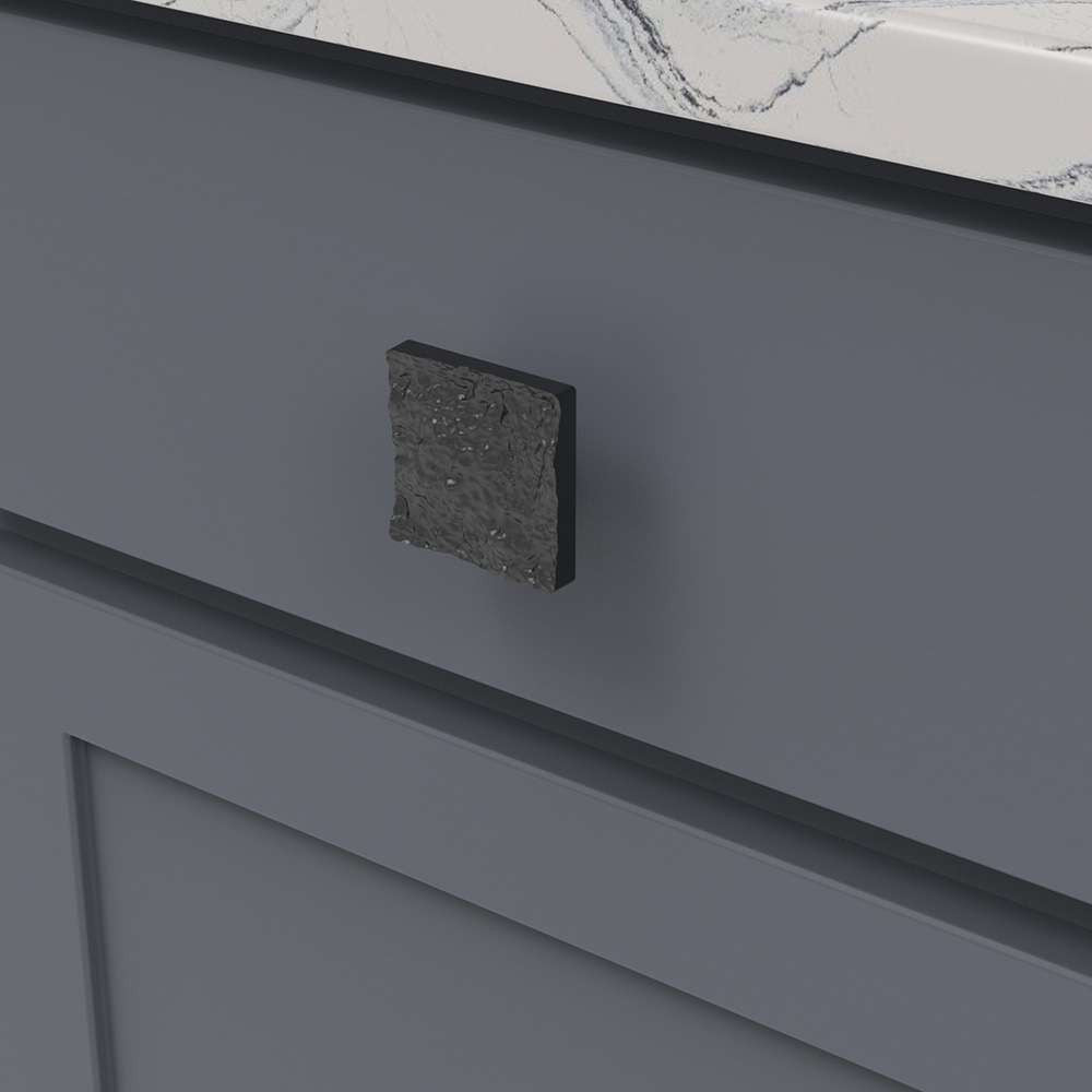 BELWITH-KEELER Sandrine Square Cabinet Knob in Black Mist B077513-BM Mounted
