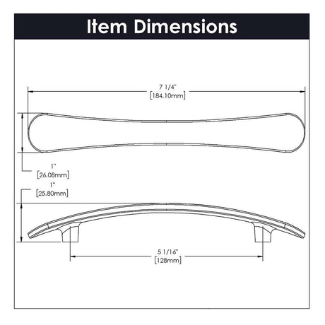 BELWITH-KEELER Vale Curved Handle Pull in Satin Nickel 128mm B076861-SN Specs
