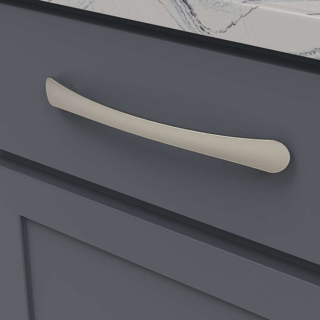 BELWITH-KEELER Vale Curved Handle Pull in Satin Nickel 192mm B076862-SN Mounted