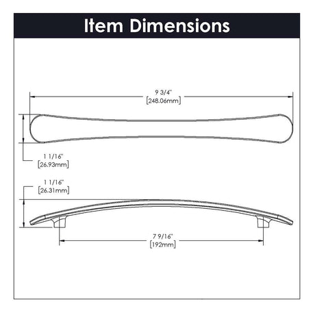 BELWITH-KEELER Vale Curved Handle Pull in Satin Nickel 192mm B076862-SN Specs