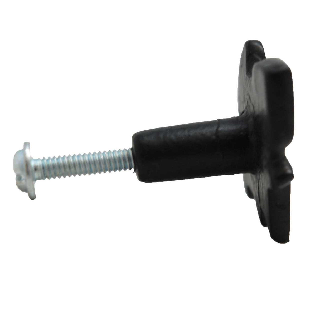 Side View of a Chrome and Black 1-3/16" Bath Cabinet Knob from Carol Beach Knobs Part Number 1142