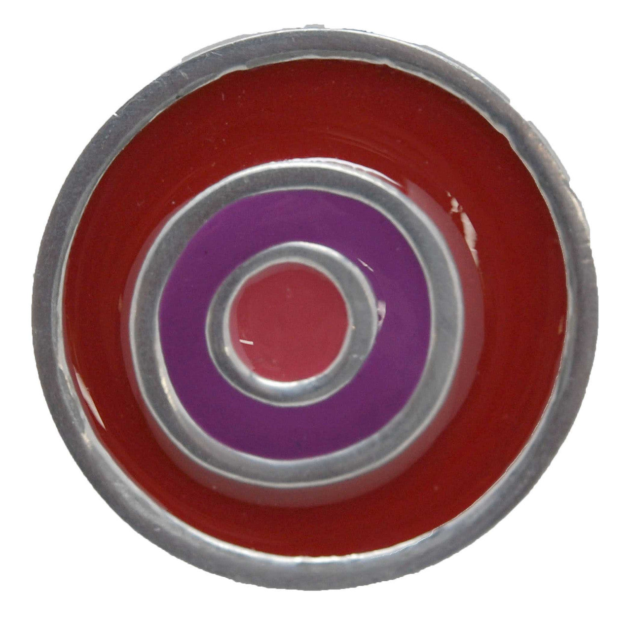 Top View of a Cranberry & Satin Nickel 1-5/8" Round Retro Cabinet Knob from Carol Beach Knobs Fiesta Collection Part Number 1661