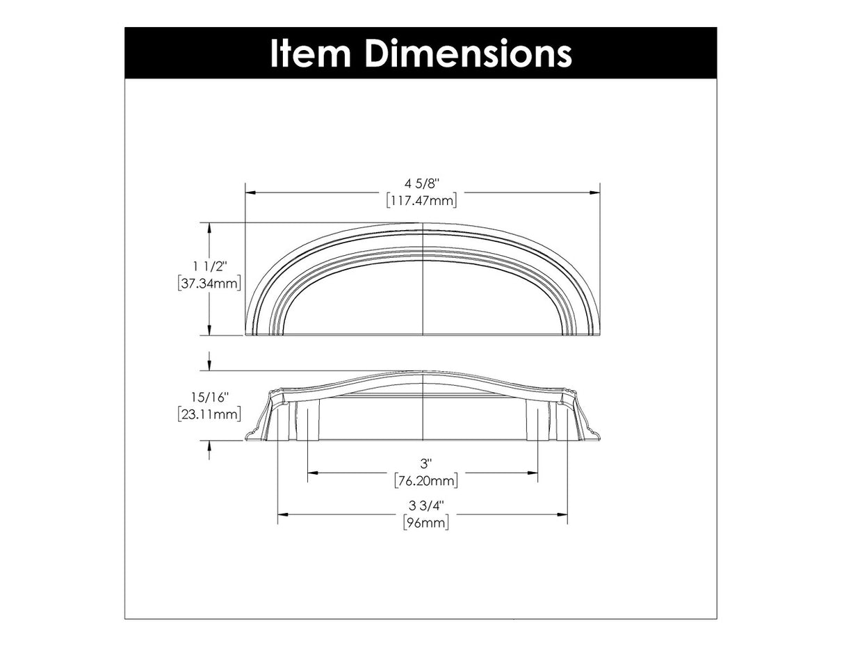 HICKORY American Diner 3" & 3-3/4" Center to Center Cup Pull - Matte Black P2144-MB