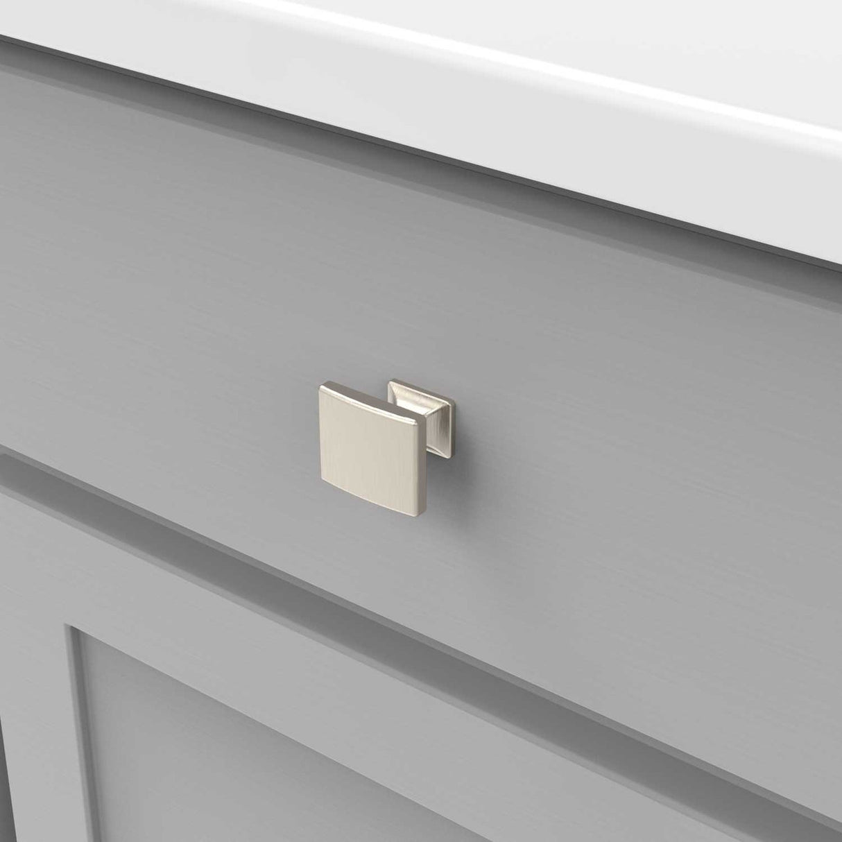 Drawer View of a Satin Nickel 1-3/8" Rectangle Cabinet Knob from Hickory Hardware's Forge Collection H076699-SN