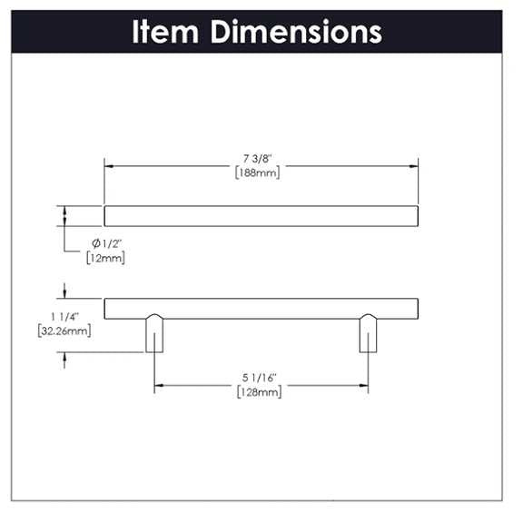 HICKORY Heritage Designs 5-1/16" Center to Center Hollow Bar Cabinet Pull - Brushed Brass R077745BBX