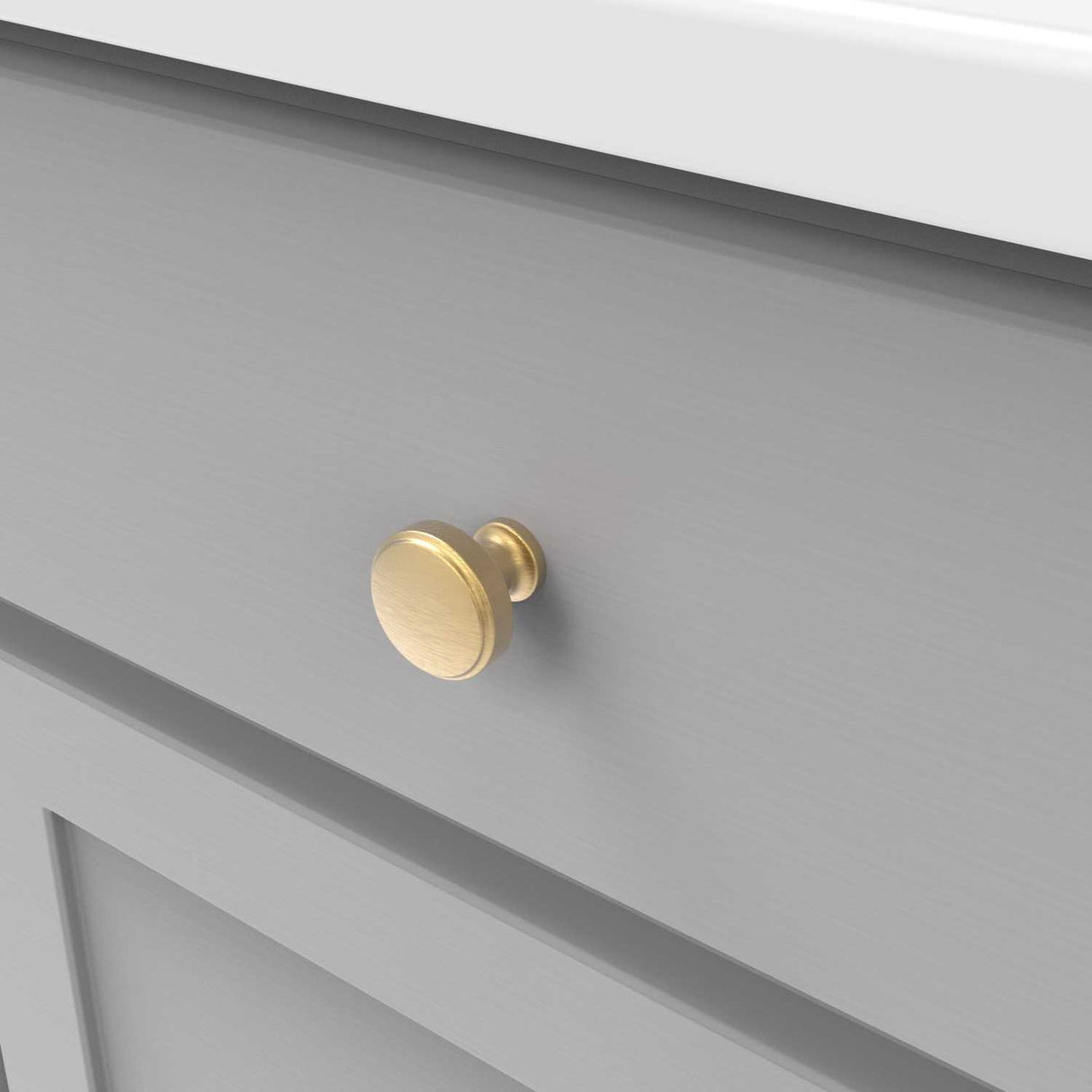 Drawer View of a Brushed Golden Brass 1-1/4" Round Cabinet Knob from Hickory Hardware's Piper Collection H077849-BGB