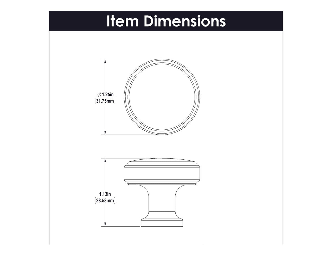 Dimensions of a Chrome 1-1/4" Round Cabinet Knob from Hickory Hardware's Piper Collection H077849-CH