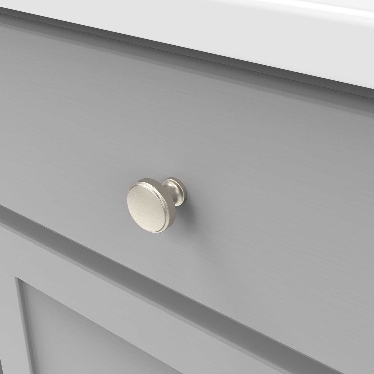 Drawer View of a Satin Nickel 1-1/4" Round Cabinet Knob from Hickory Hardware's Piper Collection H077849-SN
