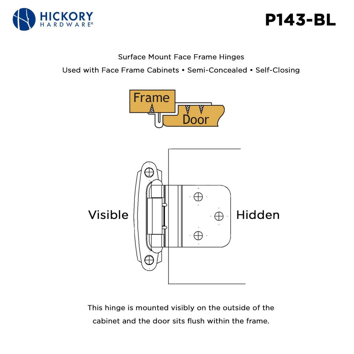 Black Self Closing Face Mount 3/8" Inset Cabinet Hinge from Hickory Hardware Part Number P143-BL