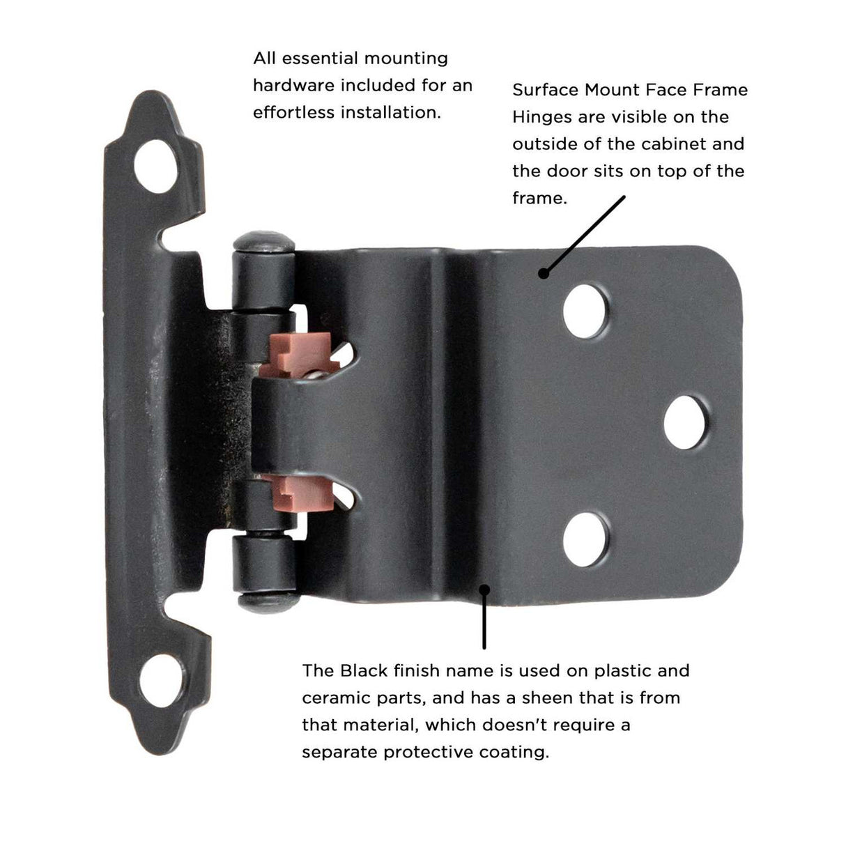 Black Self Closing Face Mount 3/8" Inset Cabinet Hinge from Hickory Hardware Part Number P143-BL