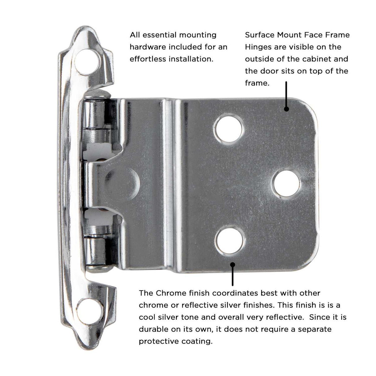 Polished Chrome Self Closing Face Mount 3/8" Inset Cabinet Hinge from Hickory Hardware Part Number P143-26