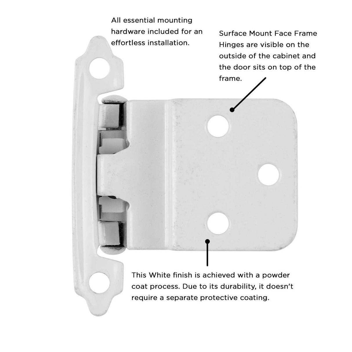 White Self Closing Face Mount 3/8" Inset Cabinet Hinge from Hickory Hardware Part Number P143-W