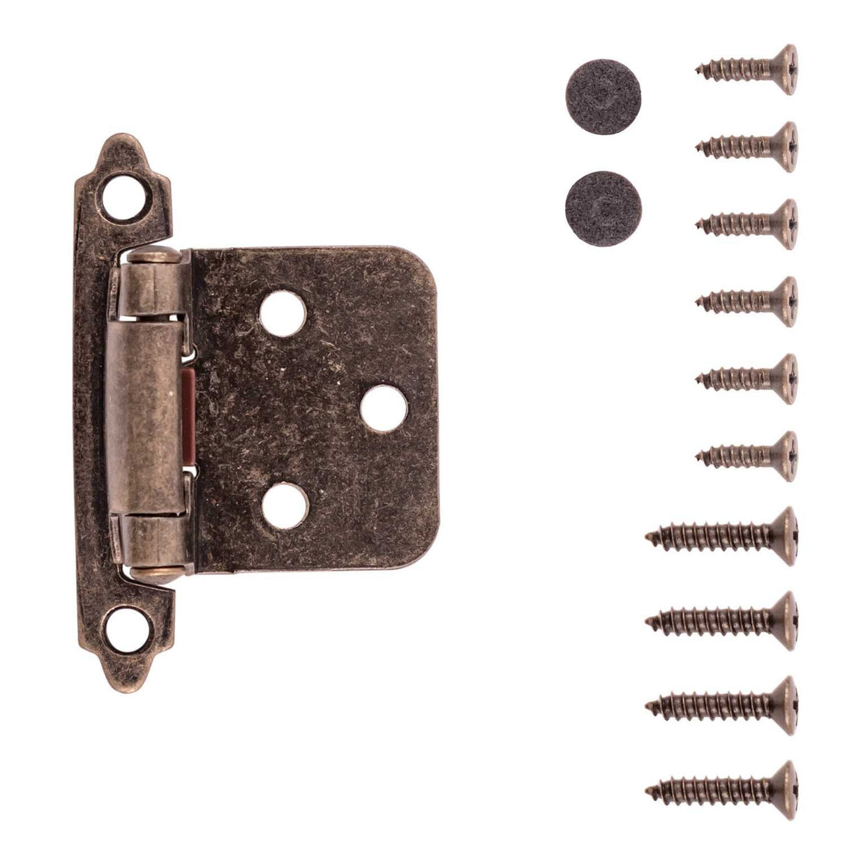 Antique Brass Self Closing Face Mount Variable Overlay Cabinet Hinge from Hickory Hardware Part Number P144-AB