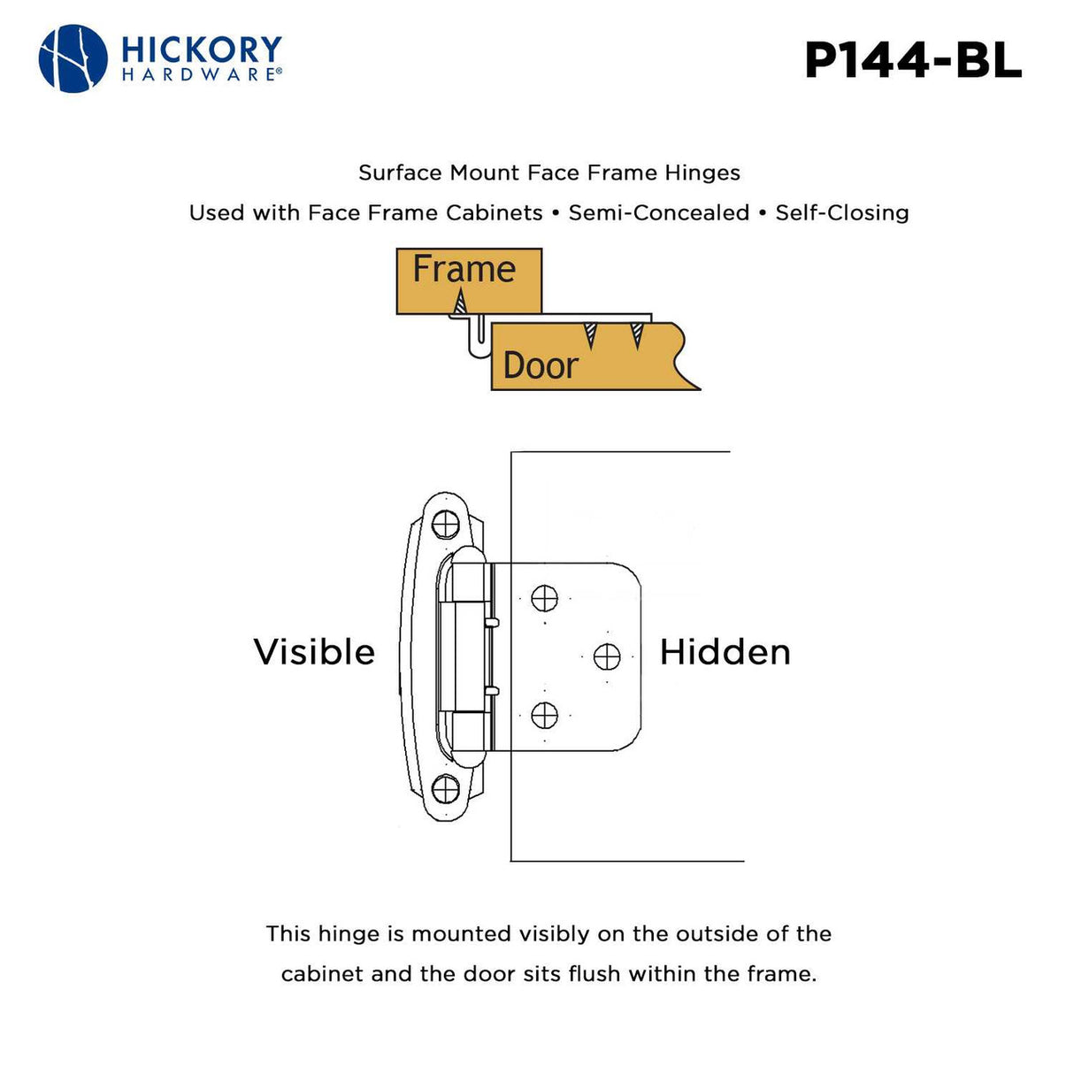 Black Self Closing Face Mount Variable Overlay Cabinet Hinge from Hickory Hardware Part Number P144-BL