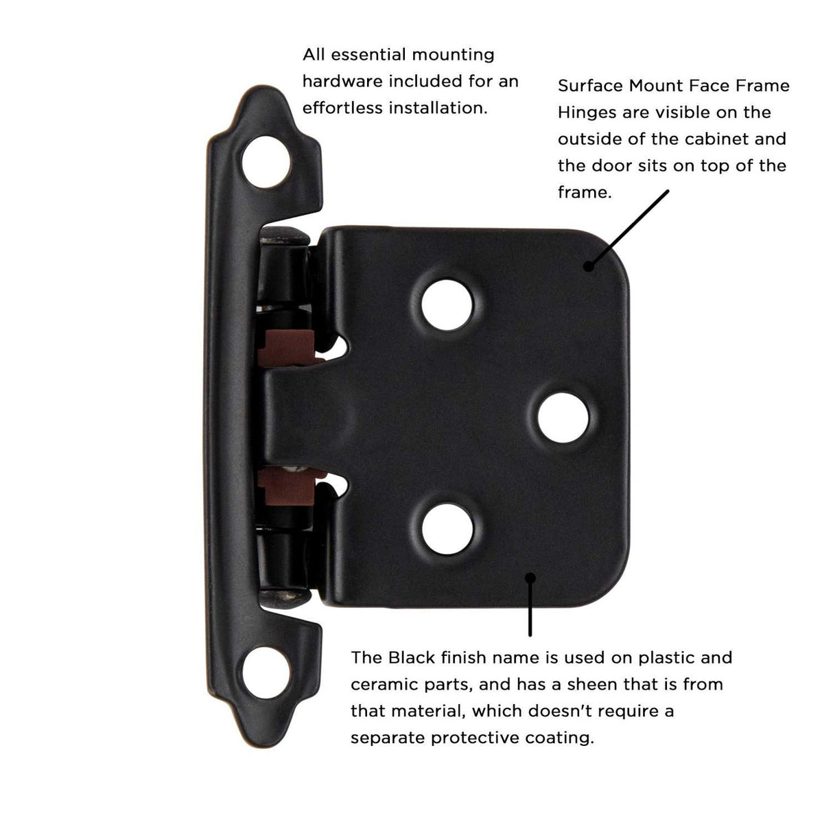 Black Self Closing Face Mount Variable Overlay Cabinet Hinge from Hickory Hardware Part Number P144-BL