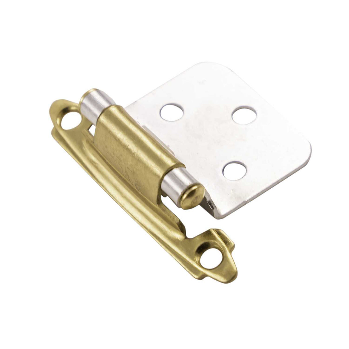 Brass and Chrome Self Closing Face Mount Variable Overlay Cabinet Hinge from Hickory Hardware Part Number P144-PBCH