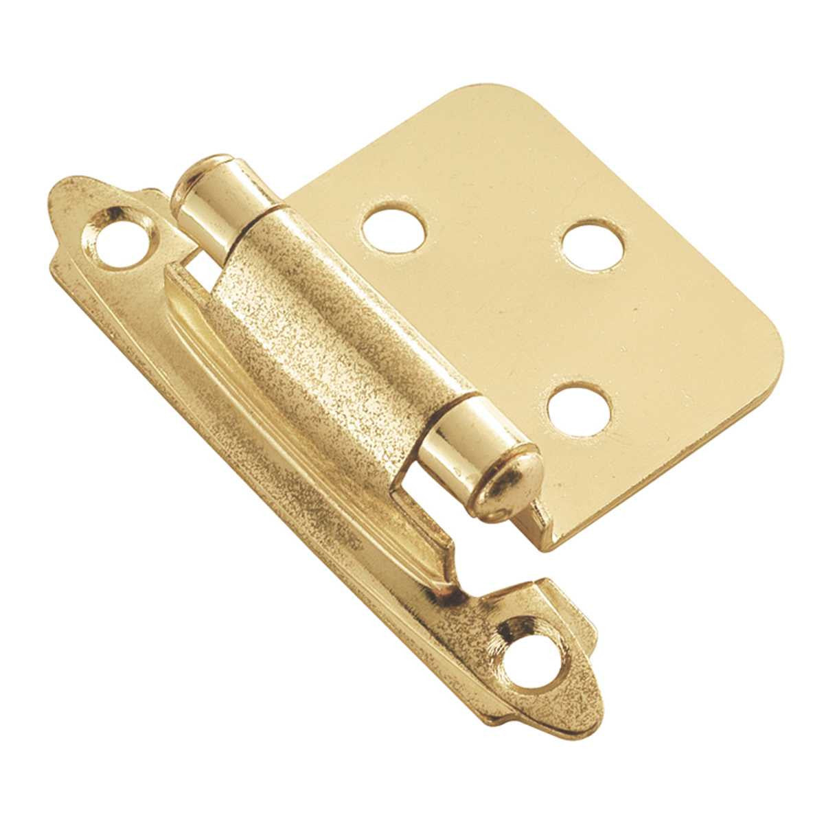 Polished Brass Self Closing Face Mount Variable Overlay Cabinet Hinge from Hickory Hardware Part Number P144-3