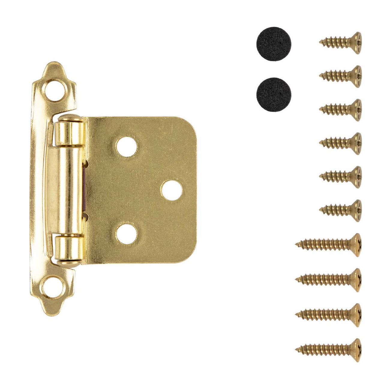 Polished Brass Self Closing Face Mount Variable Overlay Cabinet Hinge from Hickory Hardware Part Number P144-3