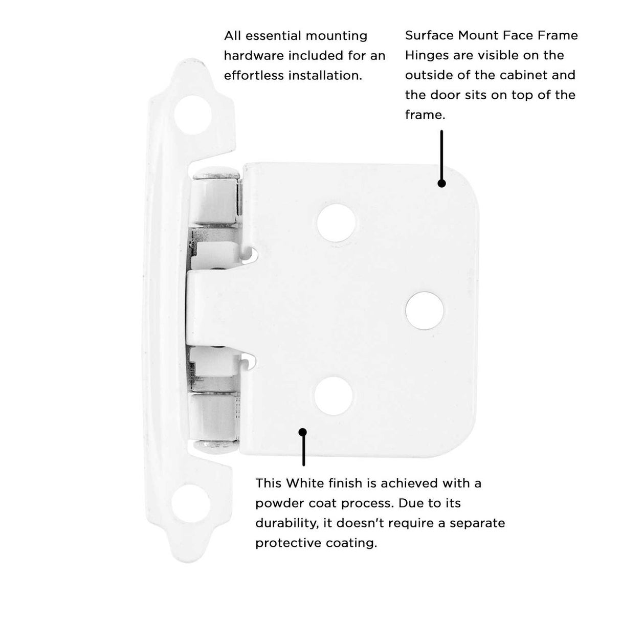 White Self Closing Face Mount Variable Overlay Cabinet Hinge from Hickory Hardware Part Number P144-W