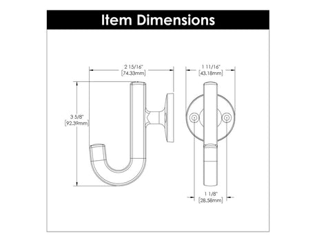HICKORY Woodward 1-1/8" Center to Center Wall Hook - Polished Chrome H077888-CH