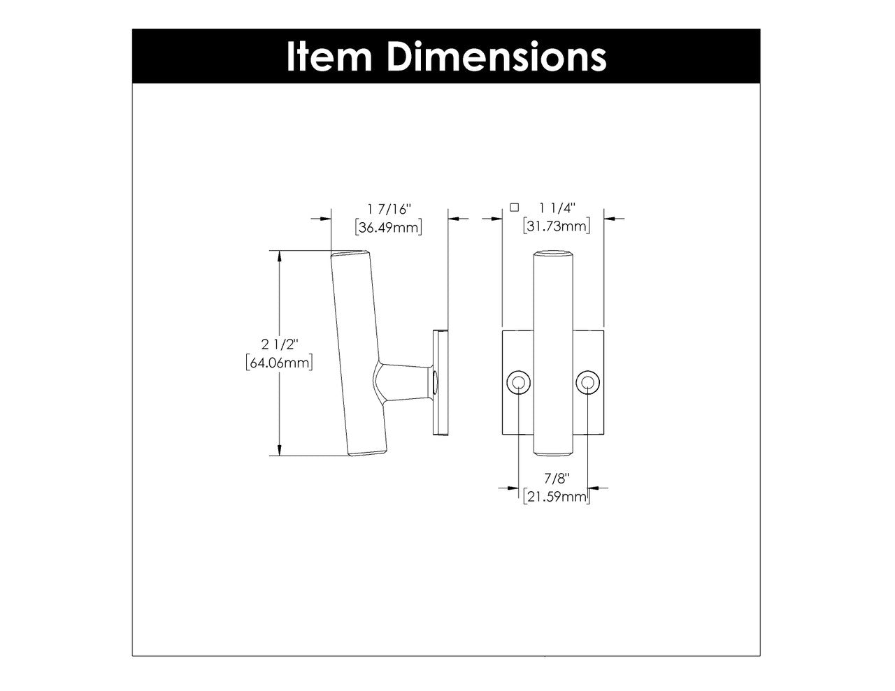 HICKORY Bar Pulls 7/8" Centers Wall Hook in Chrome