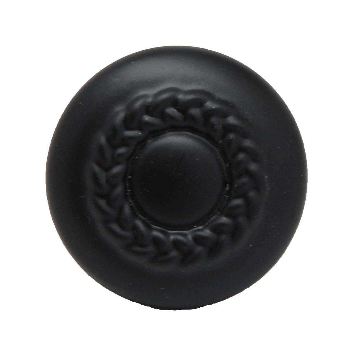 Top View of a Black 1-1/4" Rope Round Cabinet Knob from Keystone Accents K442