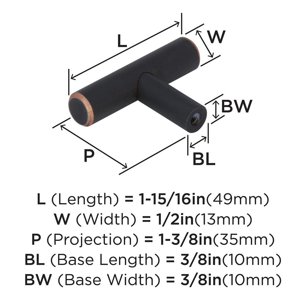 AMEROCK Bar Pulls 1-15/16" Length Cabinet T-Knob in Oil Rubbed Bronze BP19009ORB