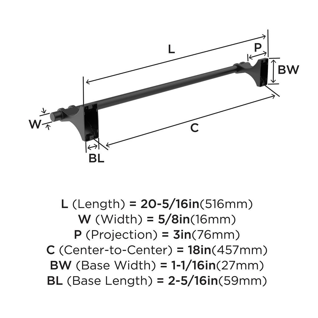 Matte Black 18" Towel Bar from Amerock's Davenport Collection BH36053MB Specs