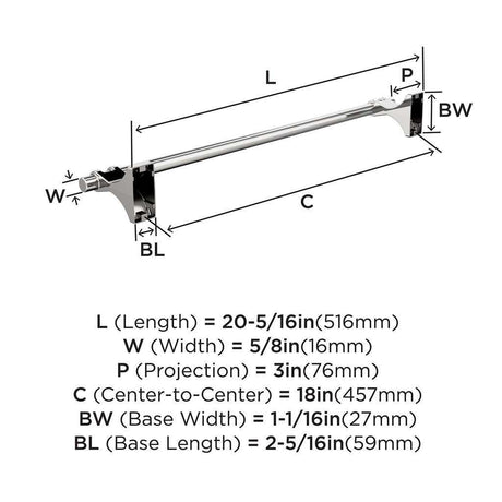 Polished Chrome 18" Towel Bar from Amerock's Davenport Collection BH3605326 Specs