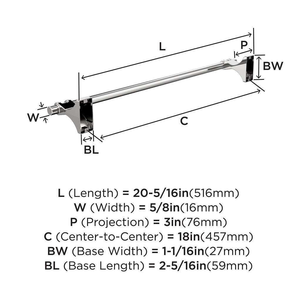 Polished Chrome 18" Towel Bar from Amerock's Davenport Collection BH3605326 Specs