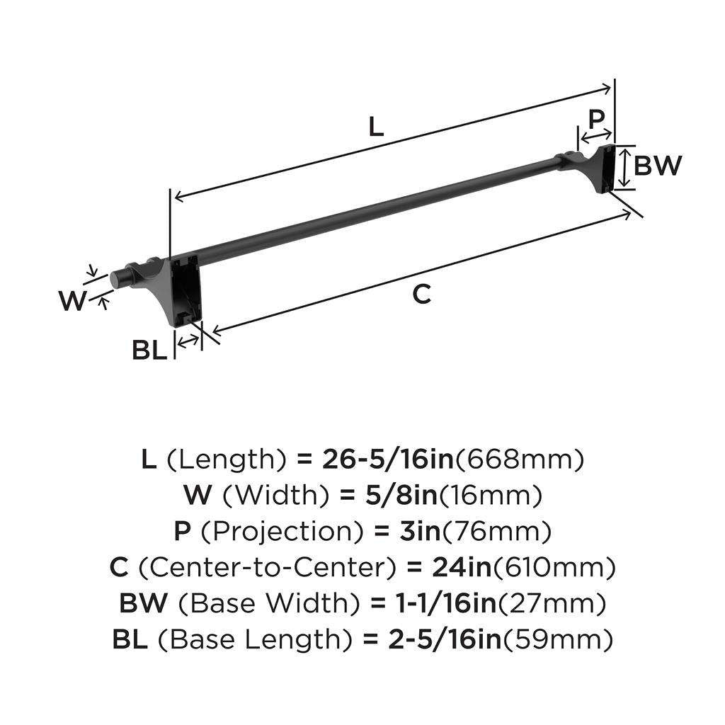 Matte Black 24" Towel Bar from Amerock's Davenport Collection BH36054MB Hardware