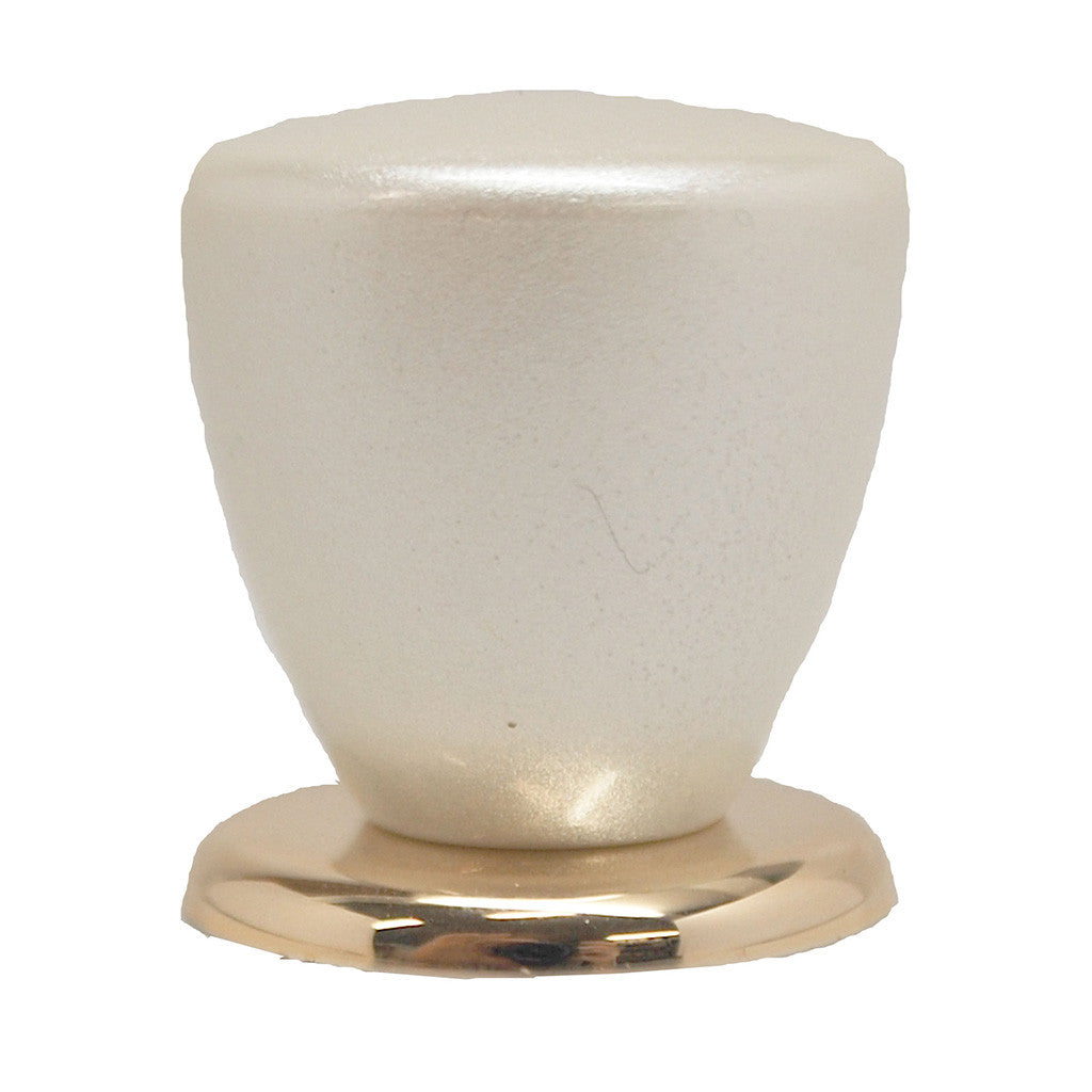 AMEROCK 1" Round Cabinet Knob in Pearl White & Brass BP5613-PRL Side View