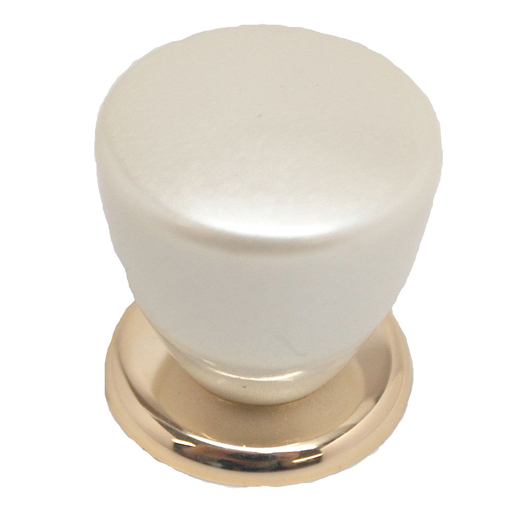 AMEROCK 1" Round Cabinet Knob in Pearl White & Brass BP5613-PRL