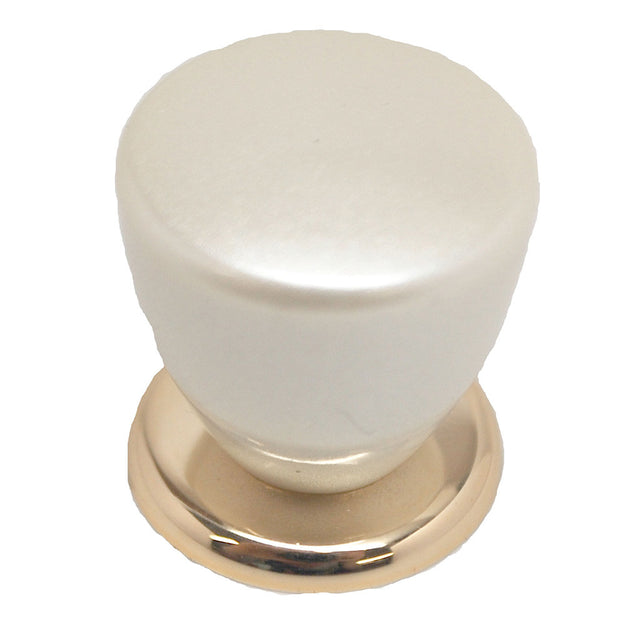 AMEROCK 1" Round Cabinet Knob in Pearl White & Brass BP5613-PRL
