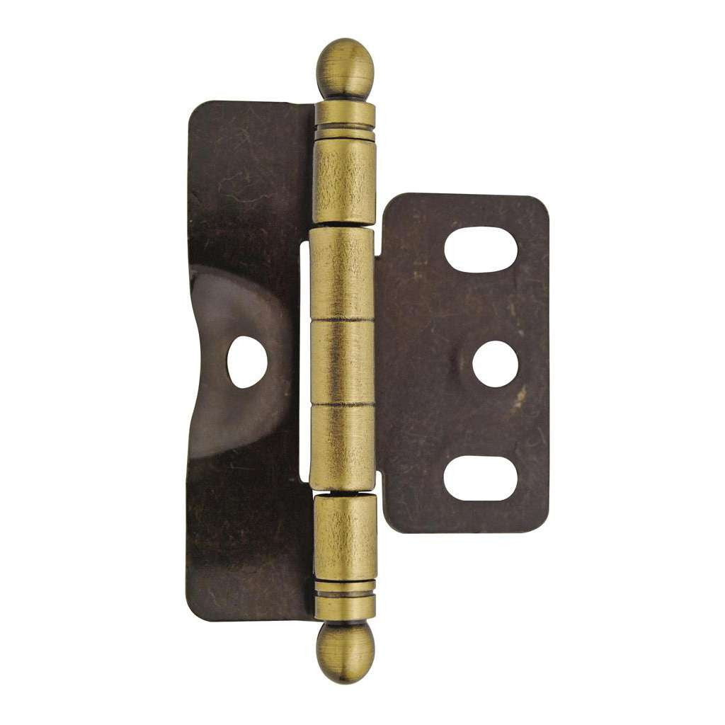 AMEROCK 3/4" Door Thick Full Inset Full Wrap Cabinet Hinge with Ball Ends in Antique Brass PK3175TBAE Front View