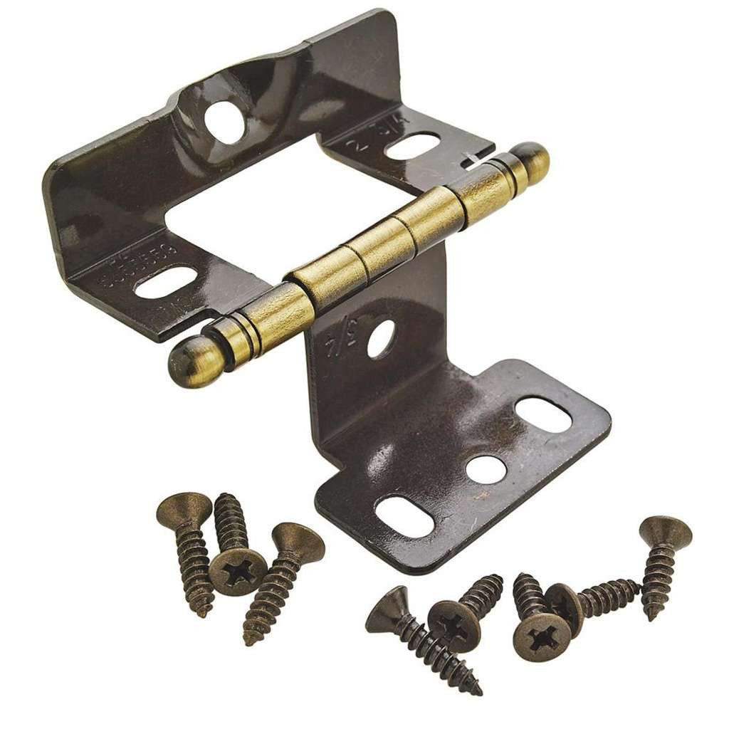 AMEROCK 3/4" Door Thick Full Inset Full Wrap Cabinet Hinge with Ball Ends in Antique Brass PK3175TBAE Open Angle