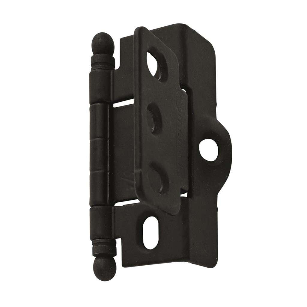 AMEROCK 3/4" Door Thick Full Inset Full Wrap Cabinet Hinge with Ball Ends in Flat Black PK3175TBFB Closed Angle