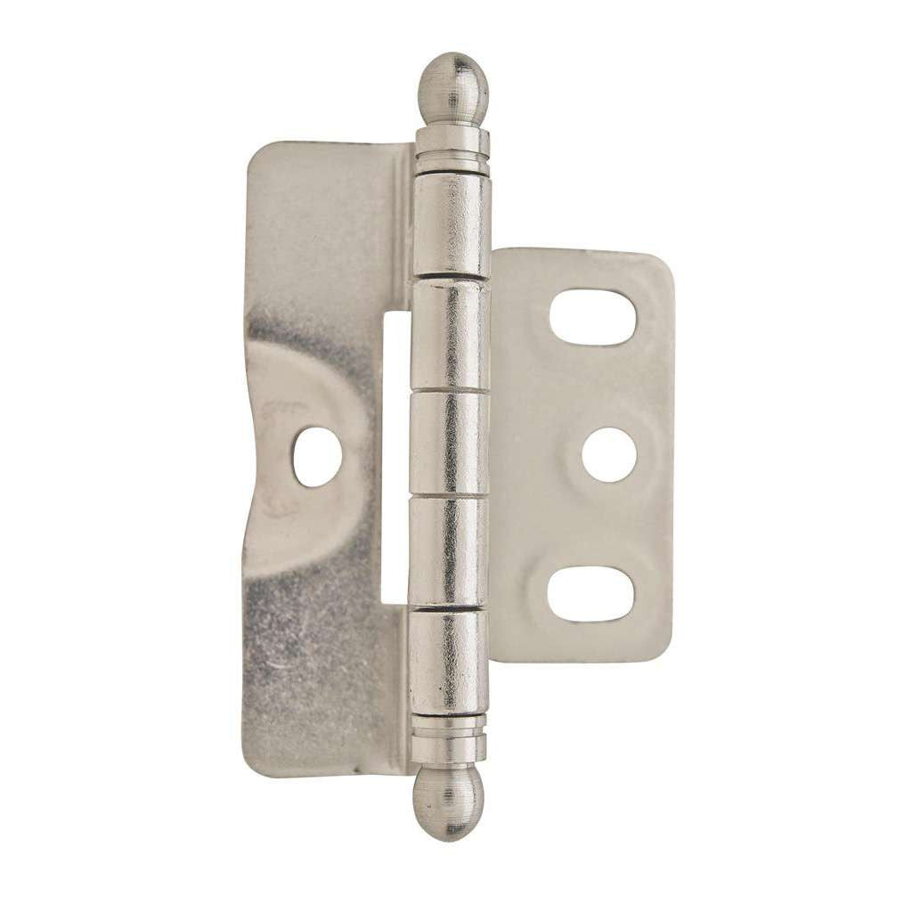 AMEROCK 3/4" Door Thick Full Inset Full Wrap Cabinet Hinge with Ball Ends in Satin Nickel PK3175TBG10 Front View