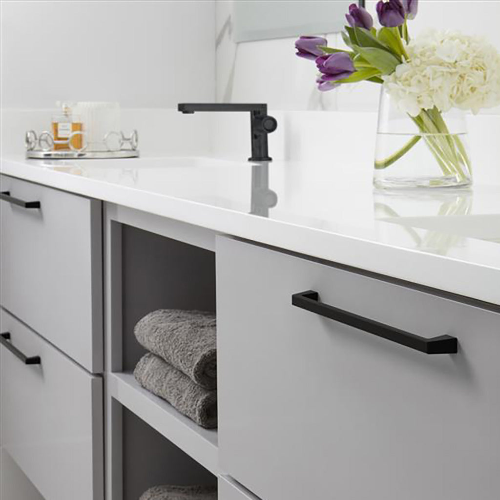 Amerock Blackrock Handle Pull in Black Bronze 256mm BP55283BBR in Gray Bathroom