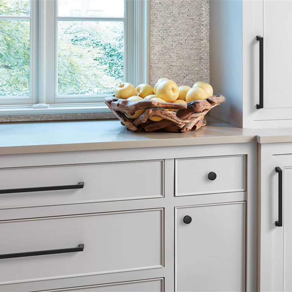 Amerock Blackrock Handle Pull in Black Bronze 320mm BP55284BBR in White Kitchen