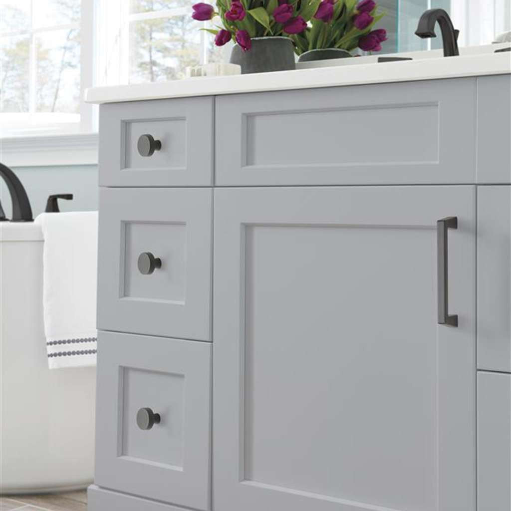 Amerock Blackrock Round Cabinet Knob in Black Bronze 1-1/4" Diameter BP55270BBR in Gray Bathroom