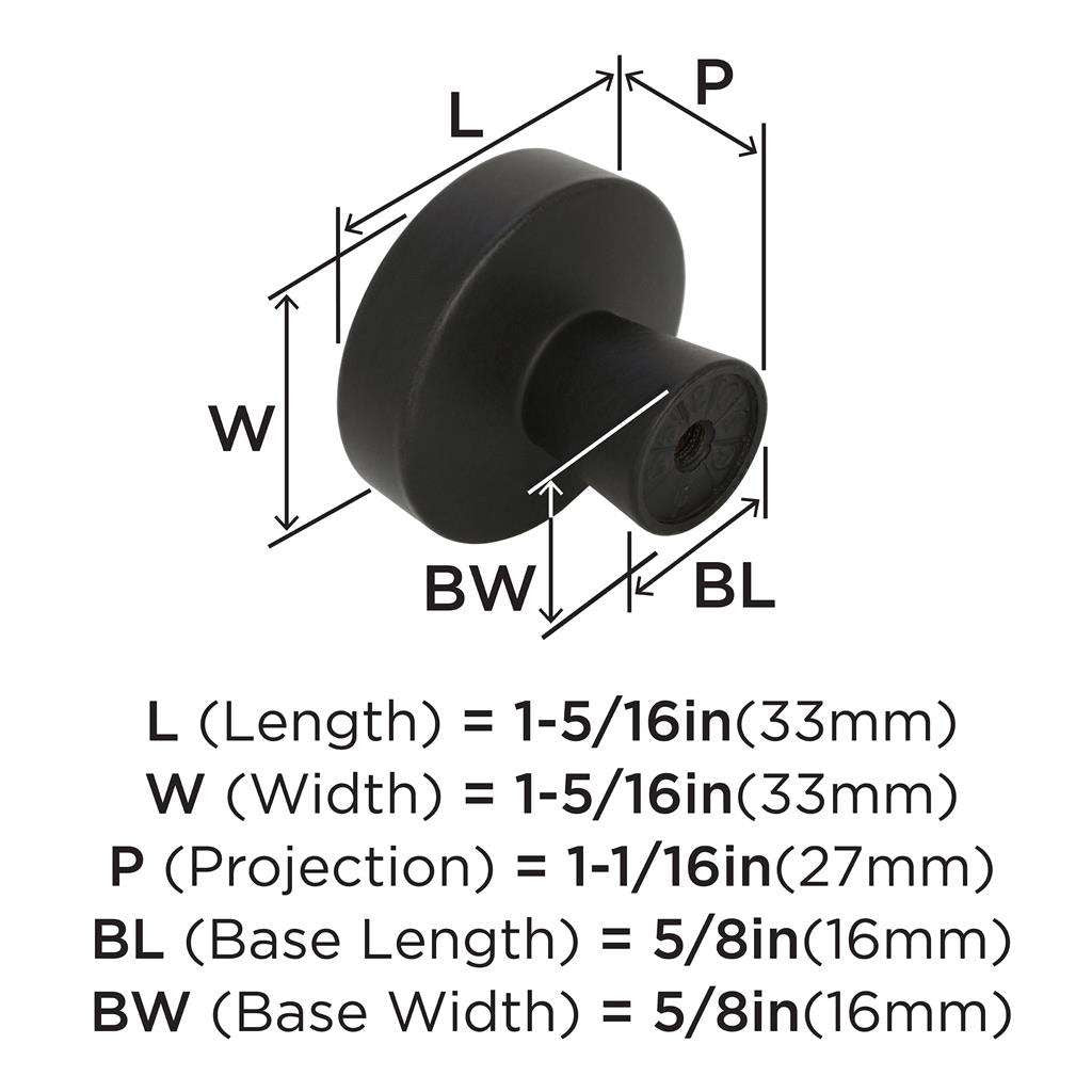 Amerock Blackrock Round Cabinet Knob in Black Bronze 1-1/4" Diameter BP55270BBR Specs