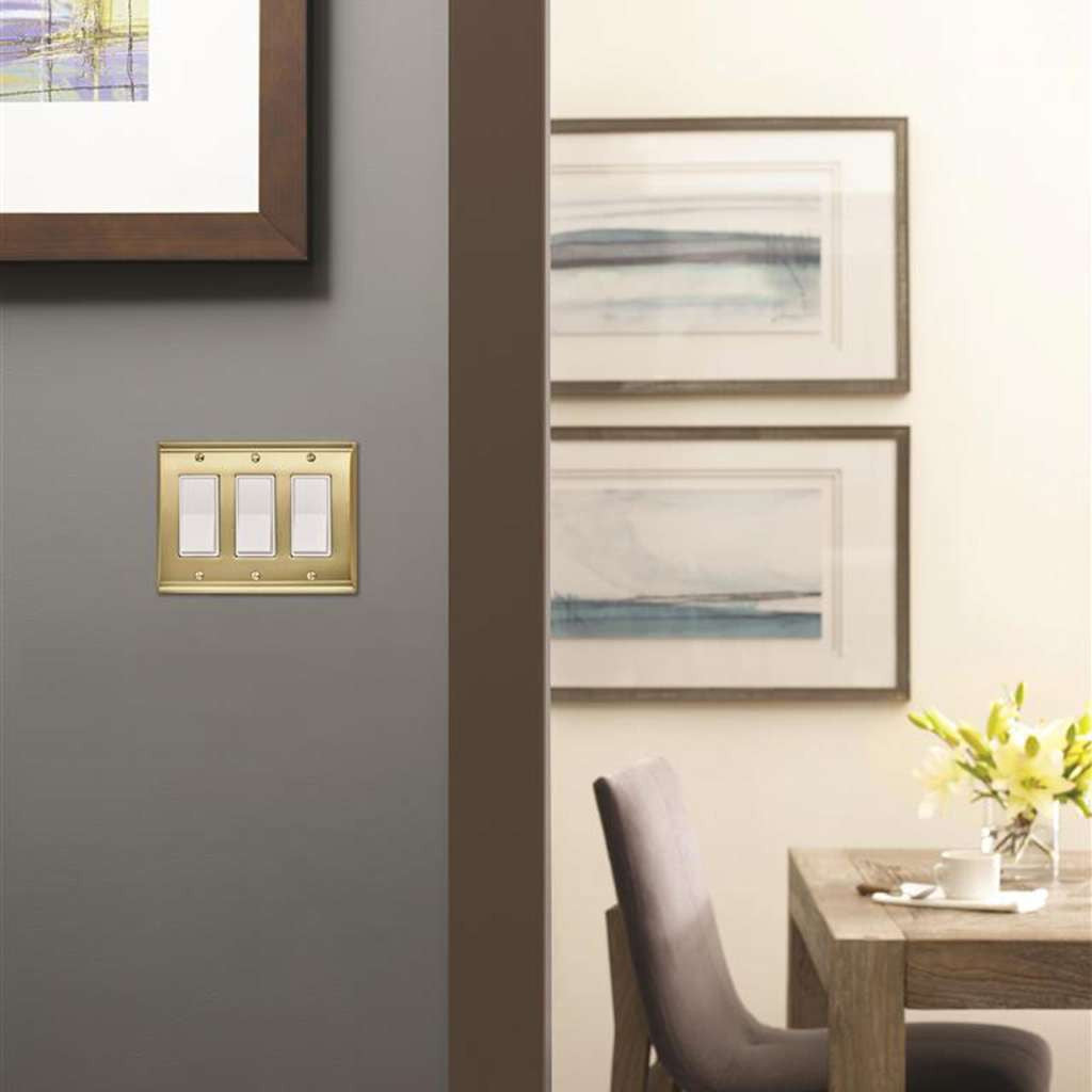 AMEROCK Candler GFI Rocker Wall Plate in Golden Champagne 3 Rocker BP36506BBZ Mounted