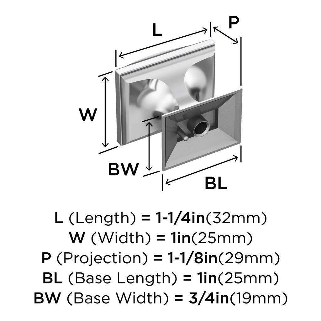 Amerock Candler Rectangle Cabinet Knob in Polished Chrome 1-1/4" BP2934026 Specs