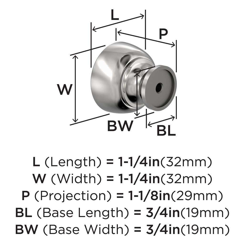 AMEROCK Chalice 1-1/4" Diameter Cabinet Knob in Polished Chrome BP3702226 Specs