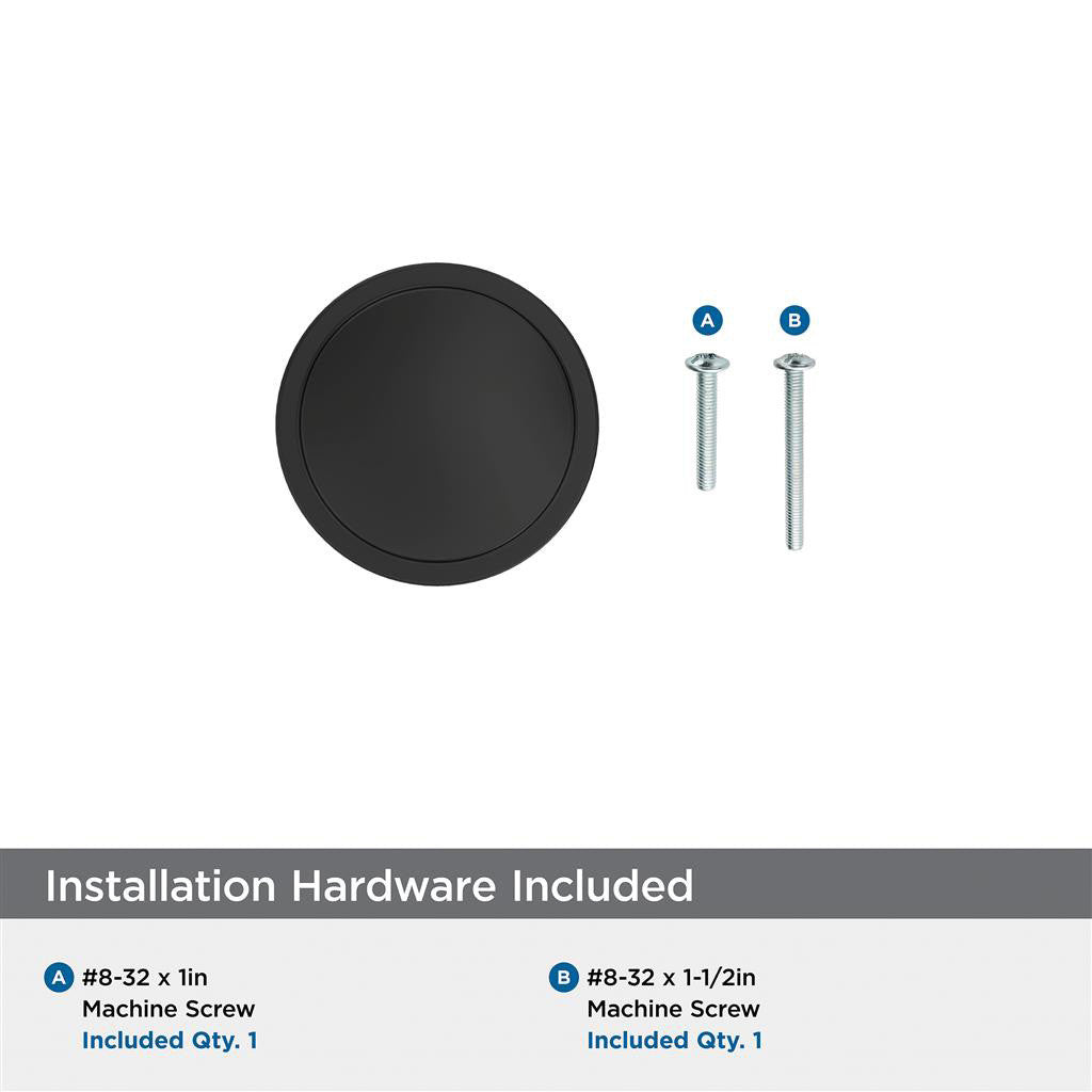 AMEROCK Faircrest 1-1/4" Diameter Cabinet Knob in Matte Black BP37460MB Installation Hardware