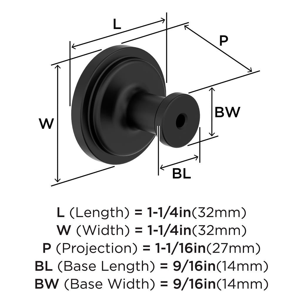 AMEROCK Faircrest 1-1/4" Diameter Cabinet Knob in Matte Black BP37460MB Specs
