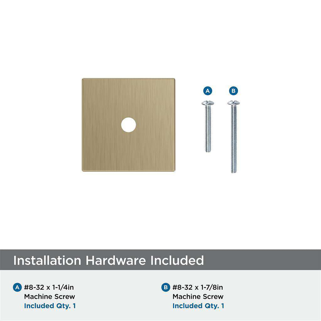 AMEROCK Ladera 1-3/16" Square Cabinet Knob Backplate in Golden Champagne BP37760BBZ Installation Hardware